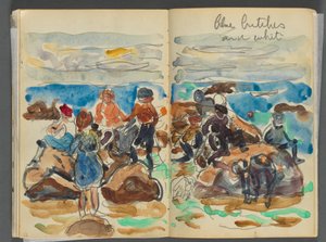 Sketchbook- The Granite Shore Hotel, Rockport, page 034 & 35: Children on a Beach