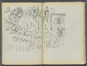 Sketchbook- The Granite Shore Hotel, Rockport: House and Fenced Garden by Maurice Prendergast