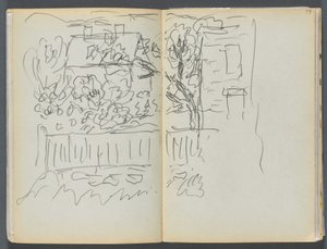 Sketchbook - The Granite Shore Hotel, Rockport, page 058 & 59: House and Fenced Garden by Maurice Prendergast