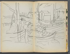 Sketchbook: The Granite Shore Hotel, Rockport, Figures on a Sailboat (page 114 & 115)