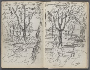 Sketchbook, The Dells, No. 127, page 008 & 9: Landscape by Maurice Prendergast