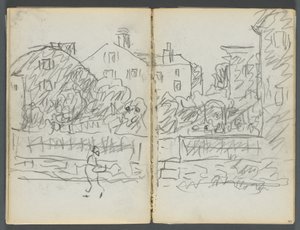 Sketchbook, The Dells, No. 127, page 094 & 95: Village Street by Maurice Prendergast
