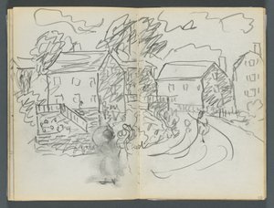 Sketchbook, The Dells, No. 127, page 102 & 103: Landscape with Houses and Road