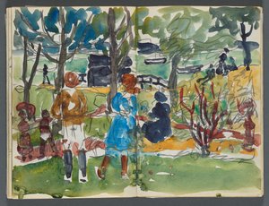 Sketchbook, The Dells, No. 127, page 110 & 111: Figures in a Landscape by Maurice Prendergast
