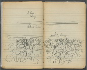 Sketchbook, page 046 & 47: Beach View with Color Notations