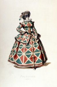 Harlequin costume and mask in 1855, female character of Harlequin in the commedia dell