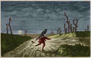 The Werewolf - Engraving after a painting by Maurice Sand. Engraving from 1857