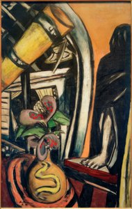 Studio (Night). Still Life with Telescope and Veiled Figure by Max Beckmann