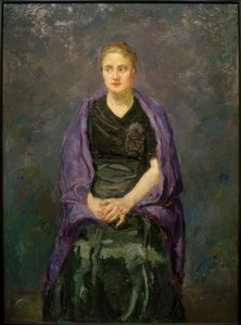 Portrait of Minna Beckmann-Tube with Violet Scarf by Max Beckmann
