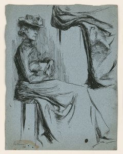 Seated Woman with Hat, in Profile to the Right, and Detail Study of Her Dress by Max Beckmann