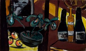 Still Life on Brown and Yellow (Champagne Bottles and Orchids) by Max Beckmann