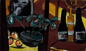 Still Life on Brown and Yellow (Champagne Bottles and Orchids) by Max Beckmann
