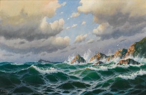 Steamer off a Stormy Coast by Max Jensen