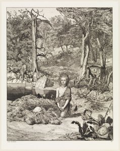 Simplicius at the Grave of the Hermit (Intermezzi, Opus IV, plate 8) by Max Klinger