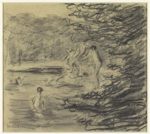 Boys Bathing in a Forest Pond