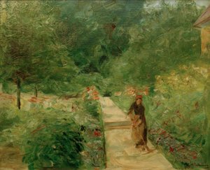 The Vegetable Garden in Wannsee Facing West, on the Path a Woman by Max Liebermann