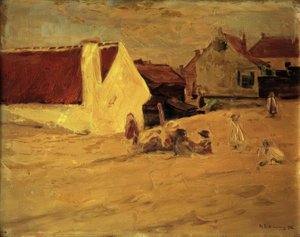 Village Square with Playing Children