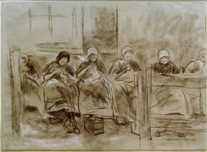 Six Dutch Girls Sewing in Front of a House Wall