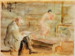 Self-Portrait with Model in the Wannsee Villa Studio by Max Liebermann