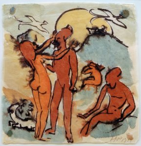 Bathing Scene with Steersman Birds