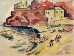 Harbor Bay with Fishermen by Max Pechstein