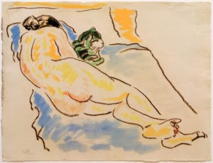 Reclining Female Nude with Cat by Max Pechstein