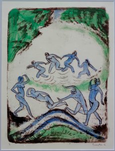 Dancing and Bathing at the Forest Pond by Max Pechstein
