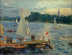 Sailboats on the Alster in the Evening