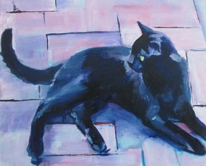 Black Cat Purple Floor by Maxine Shore