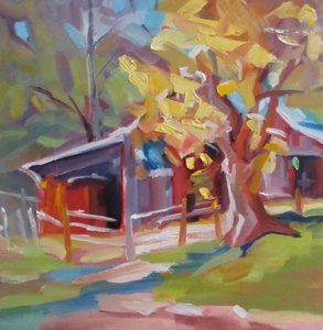 Golden Autumn Barn by Maxine Shore
