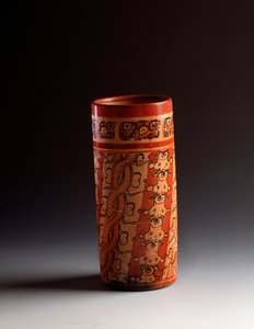 Polychrome Cylindrical Clay Vase. From Tikal by Mayan Mayan