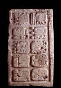 Pre-Columbian Art, Mayan Civilization, Classical Period: Fragment of a Staircase Presenting Glyphs in Lower Reliefs by Mayan Mayan