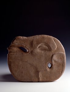 Precolombian art, Mayan civilization, classical period: zoomorphic axe in carved stone representing the head of a deer by Mayan Mayan