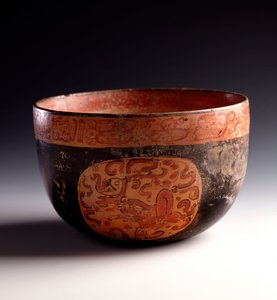 Pre-Columbian Art, Mayan Civilization, Late Classical Period: Cutting Polychrome Clay Decorated with Glyphs. From Uaxactun, Quiche, Guatemala. Guatemala, Museo Nazionale di Archeologia e Etnologia by Mayan Mayan
