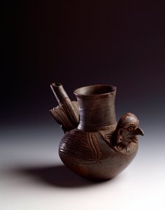 Precolombian art, Mayan civilization, postclassical period: zoomorphic jar representing a bird. From Asuncion Mita Jutiapa, Guatemala