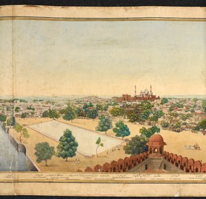 Section of a panorama of Delhi, showing the Jama Masjid