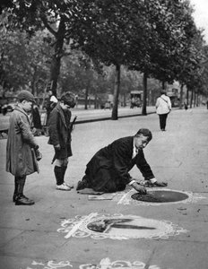 Pavement artist, Embankment, London, 1926-1927