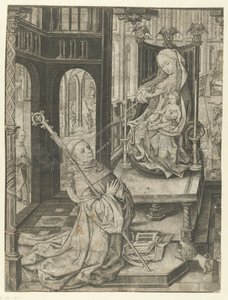 Saint Bernard Kneeling Before Mary with Child by Meester IAM van Zwoll