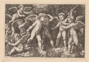 Playing Putti Tapestries of the Pope (series title) by Meester van de Dobbelsteen