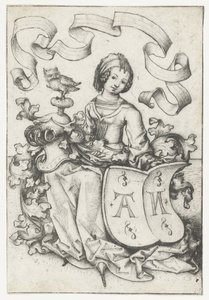 Lady with Owl and Coat of Arms with the Letters AN