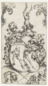 Coat of Arms with Acrobats and Sword Fighters