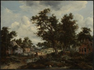A Wooded Landscape with Travelers on a Path through a Hamlet