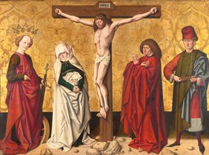 Christ on the Cross between Saints Mary and John, Catherine and Sebastian by Meister von Großgmain