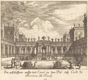 Palace and Canal, Cardinal di Ferrara, Tivoli by Melchior Küsel after Johann Wilhelm Baur