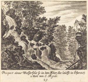 View of a Waterfall, Austria by Melchior Küsel after Johann Wilhelm Baur