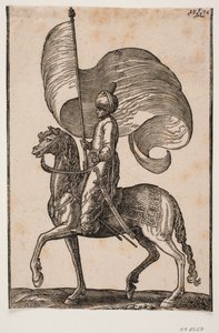 Mounted Standard Bearer, Profile to the Left; He Carries a Sword at His Left Side