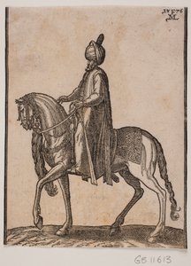 Mounted Older Man, with Club at His Side, Profile Toward the Left; Beneath the Horse