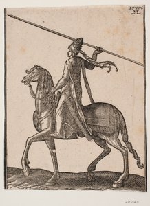 Mounted Soldier, Profile Towards the Left; in His Hand, There is a Long Spear Lifted, as if He Were in the Act of Throwing It