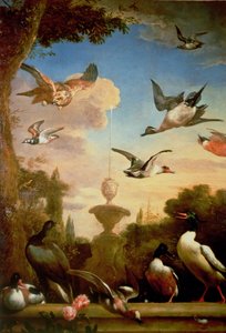 A Mallard and a Golden Eagle in a Classical Garden Landscape