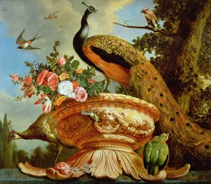 A Peacock on a Decorative Urn by Melchior de Hondecoeter